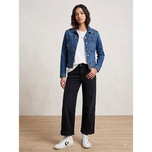 L'AGENCE Celine Distressed Star Patch Slim Fit Denim Jacket (Classic Dark Wash)